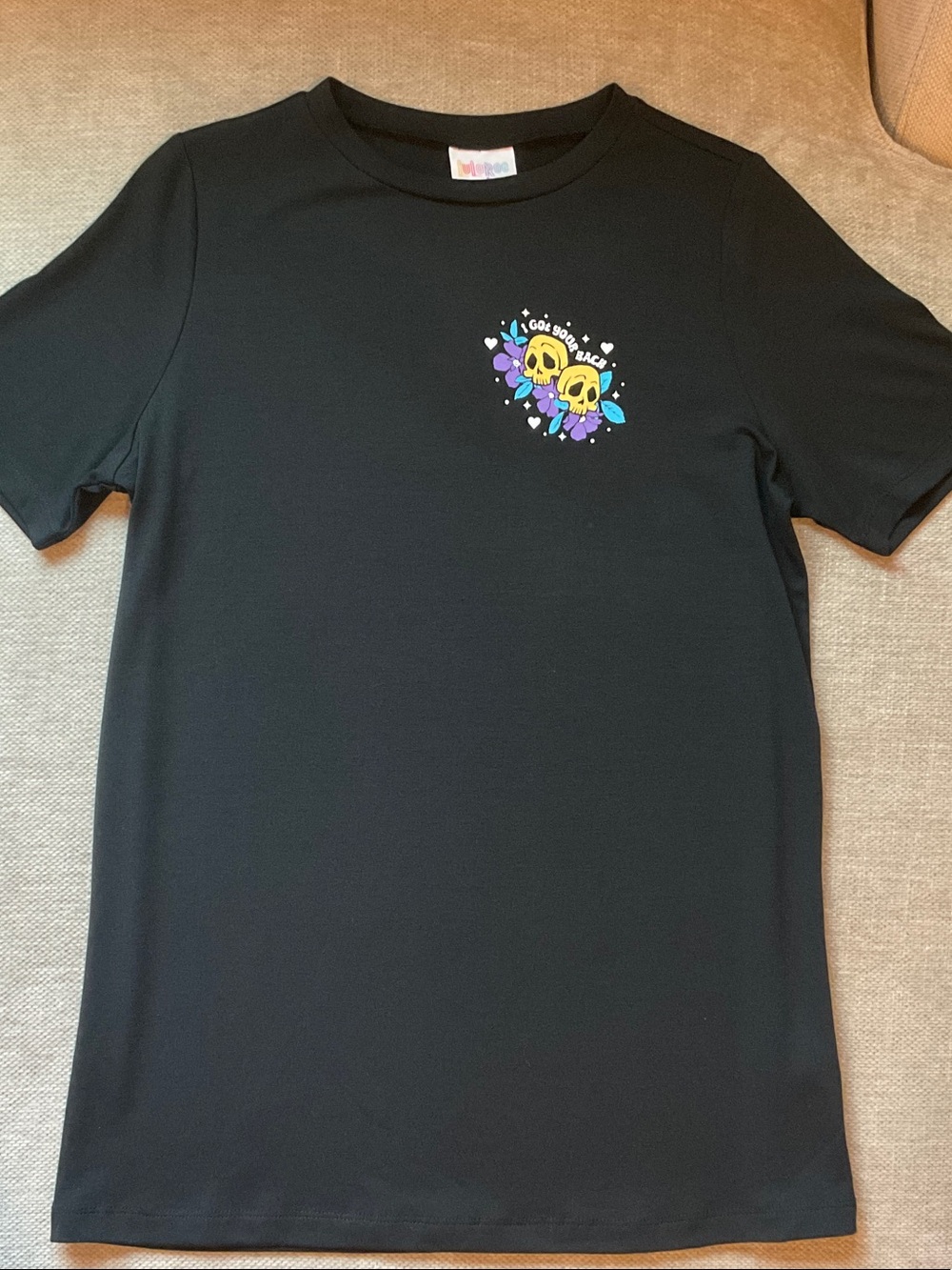Women’s Black Graphic Purple Floral Skull Tee